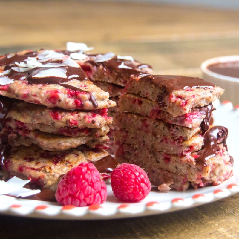 Coconut And Raspberry Pancakes With Hot Chocolate Sauce Vegan Bits