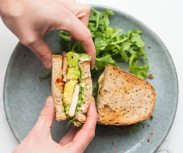 Crispy Tofu, Mushroom & Pesto Sandwich - Vegan Bits