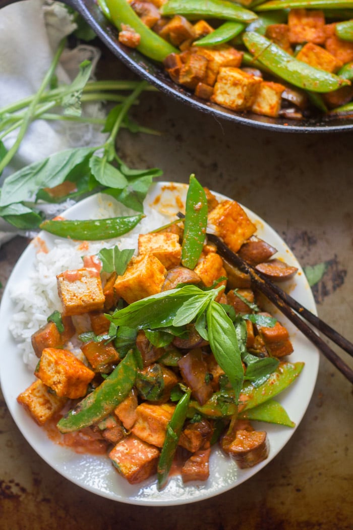 Tofu & Eggplant Red Curry Stir-Fry - Vegan Bits