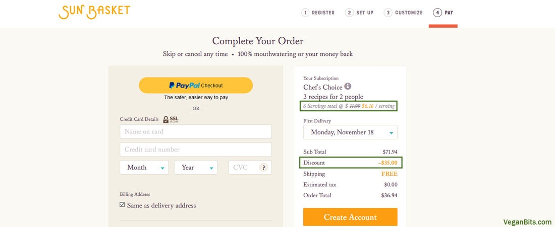 How the Sun Basket coupon looks at checkout How the Sun Basket coupon looks at checkout